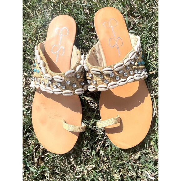 Jessica Simpson Sandals with rhinestone and cowrie shells sz: 9 1/2 - Picture 1 of 3